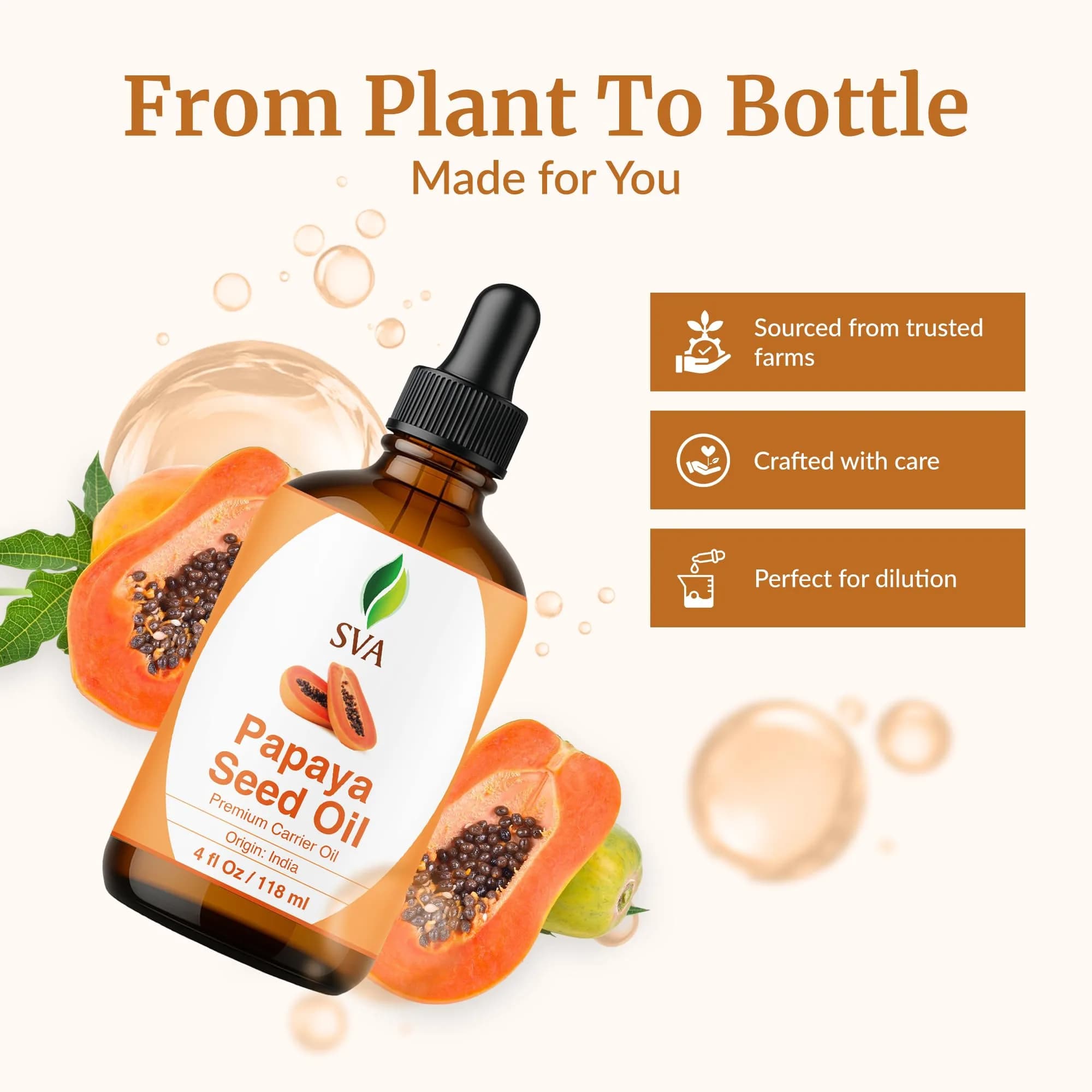 SVA ORGANICS Papaya Seed Carrier Oil 4 Fl Oz (118 ml) - Natural & Pure - view 4