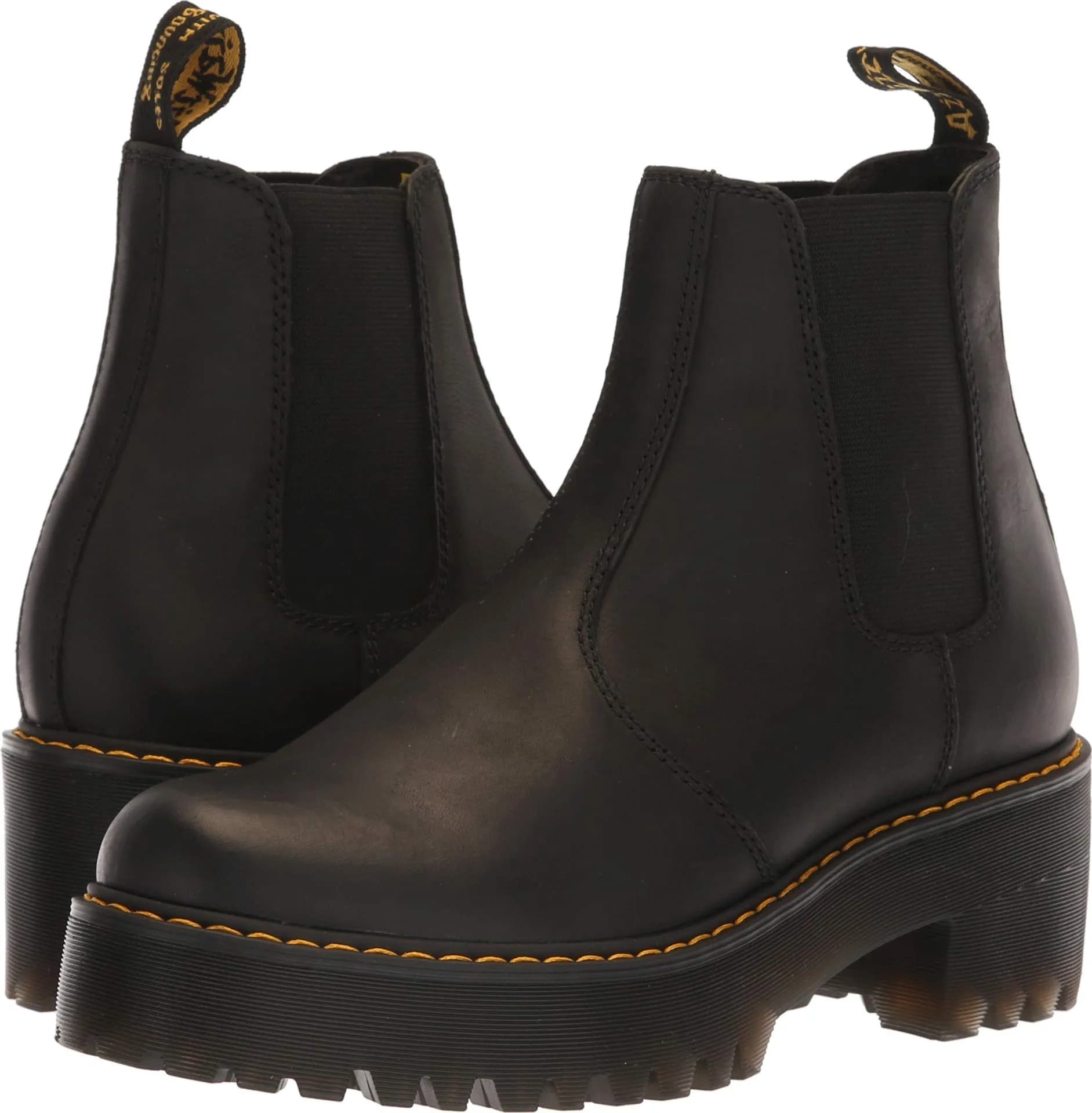 Dr. Martens Rometty Chelsea Boot, Black Burnished Wyoming | Classic Edgy Style for Women - main product image