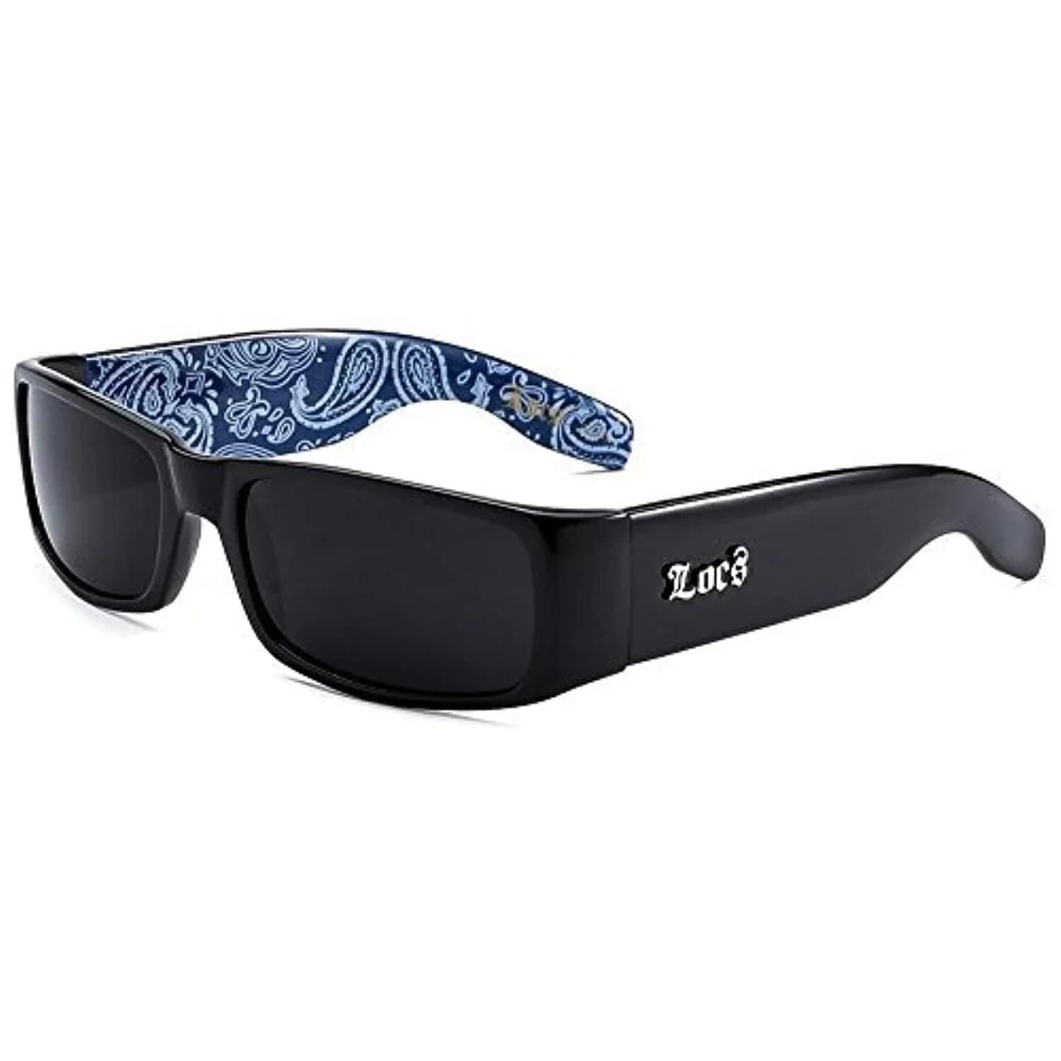Locs Mens Hardcore Gangster Sunglasses Bandana Print Black W/ Blue Bandana Print | Polarized UV Protection — Blue Bandana