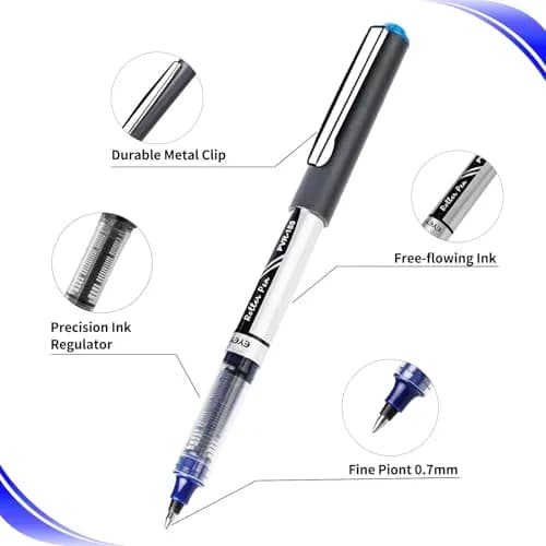 EYEYE 0.7mm Blue Rollerball Pens 12 Pack | Quick Dry Liquid Ink for Precise Writing thumbnail 4