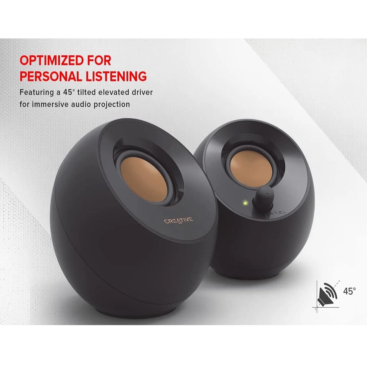 Creative Pebble 2.0 USB Desktop Stereo Speakers | 16W RMS Power, 2.0 Channel, Black - view 2
