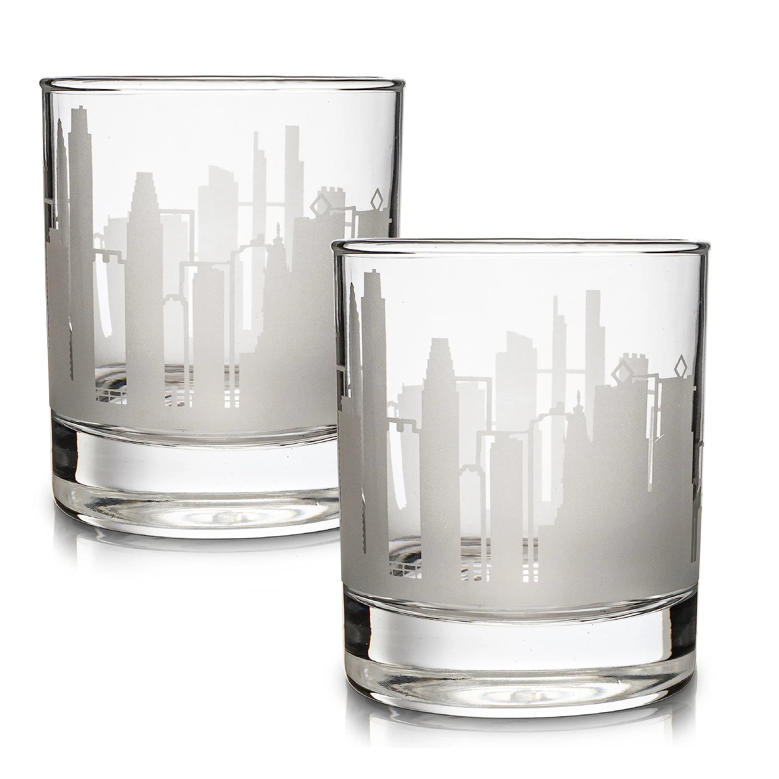 Greenline Goods Skyline Etched Philadelphia Whiskey Glasses Set of 2 | Old Fashioned Tumblers for Philadelphia Lovers - main product image