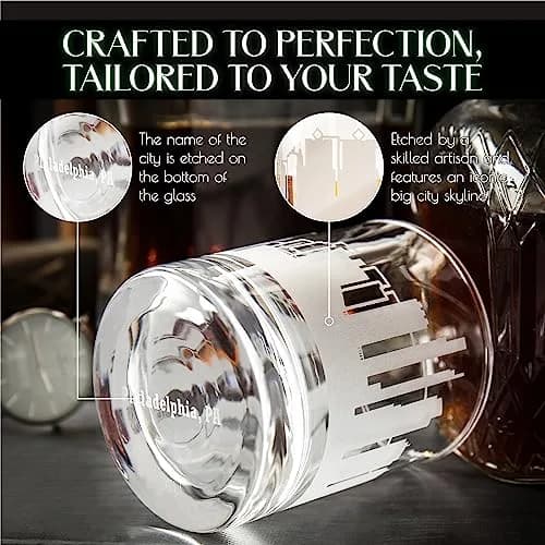 Greenline Goods Skyline Etched Philadelphia Whiskey Glasses Set of 2 | Old Fashioned Tumblers for Philadelphia Lovers thumbnail 4