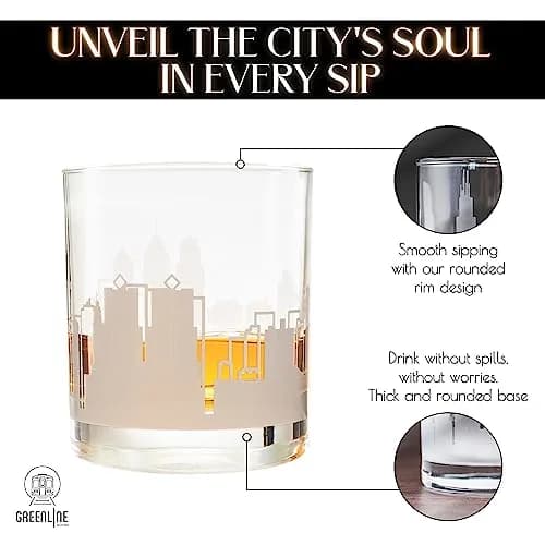 Greenline Goods Skyline Etched Philadelphia Whiskey Glasses Set of 2 | Old Fashioned Tumblers for Philadelphia Lovers thumbnail 5
