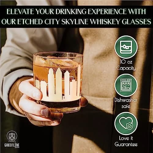 Greenline Goods Skyline Etched Philadelphia Whiskey Glasses Set of 2 | Old Fashioned Tumblers for Philadelphia Lovers thumbnail 6