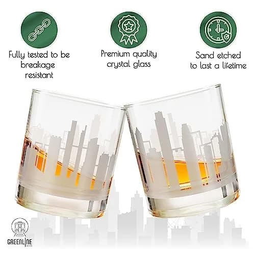 Greenline Goods Skyline Etched Philadelphia Whiskey Glasses Set of 2 | Old Fashioned Tumblers for Philadelphia Lovers thumbnail 3