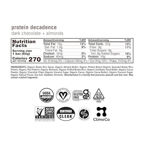 GoMacro Organic Dark Chocolate Almond Macrobar 2.3oz (65g) | 10g Protein Snack Bar thumbnail 1