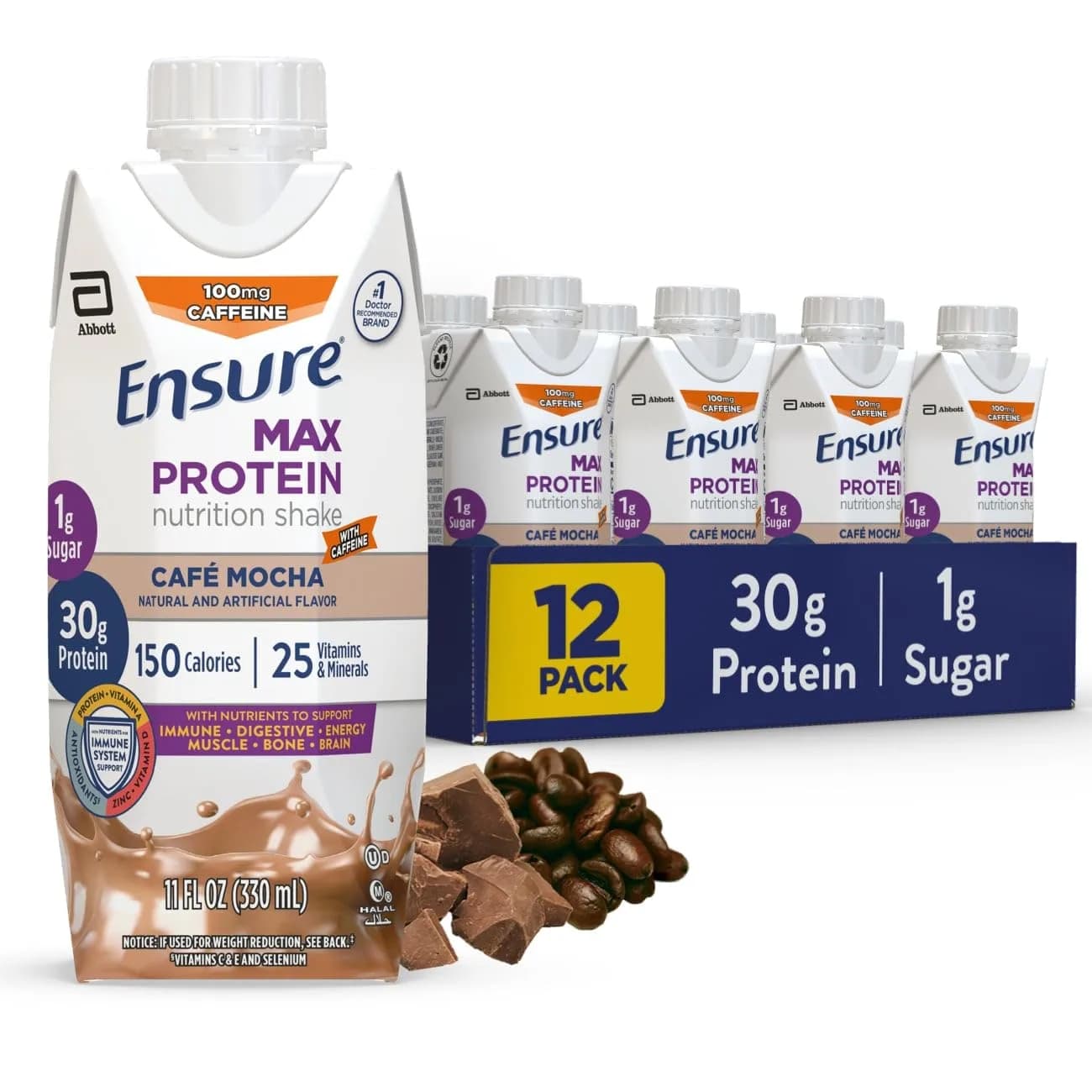 Ensure Max Protein Café Mocha Shake, 11 Fl Oz (12 Pack) | 30g Protein & 1g Sugar for Muscle & Hunger Support - main product image