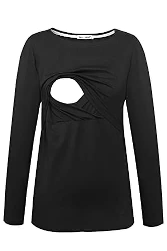 Smallshow Womens 3 Pcs Long Sleeve Maternity Nursing Top | Comfortable, Discreet Feeding Access, Cotton-Modal Blend thumbnail 5