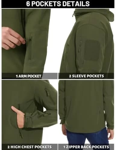 TACVASEN Men's Fleece Softshell Jacket Waterproof Winter Tactical Hooded | Outdoor & Casual thumbnail 5
