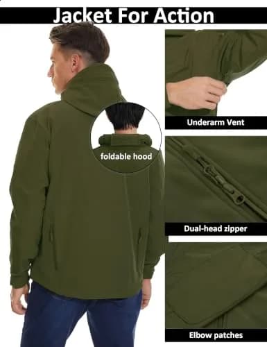TACVASEN Men's Fleece Softshell Jacket Waterproof Winter Tactical Hooded | Outdoor & Casual thumbnail 6