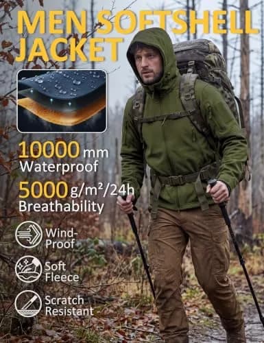 TACVASEN Men's Fleece Softshell Jacket Waterproof Winter Tactical Hooded | Outdoor & Casual thumbnail 3