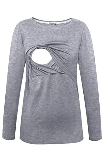 Smallshow Womens 3 Pcs Long Sleeve Maternity Nursing Top, Wine-Black-Grey, Large | Comfortable Stretch Modal Fabric thumbnail 6