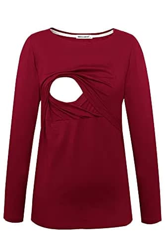 Smallshow Womens 3 Pcs Long Sleeve Maternity Nursing Top, Wine-Black-Grey, Large | Comfortable Stretch Modal Fabric thumbnail 2
