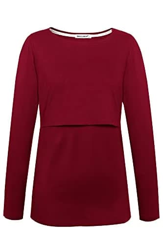Smallshow Womens 3 Pcs Long Sleeve Maternity Nursing Top, Wine-Black-Grey, Large | Comfortable Stretch Modal Fabric thumbnail 3