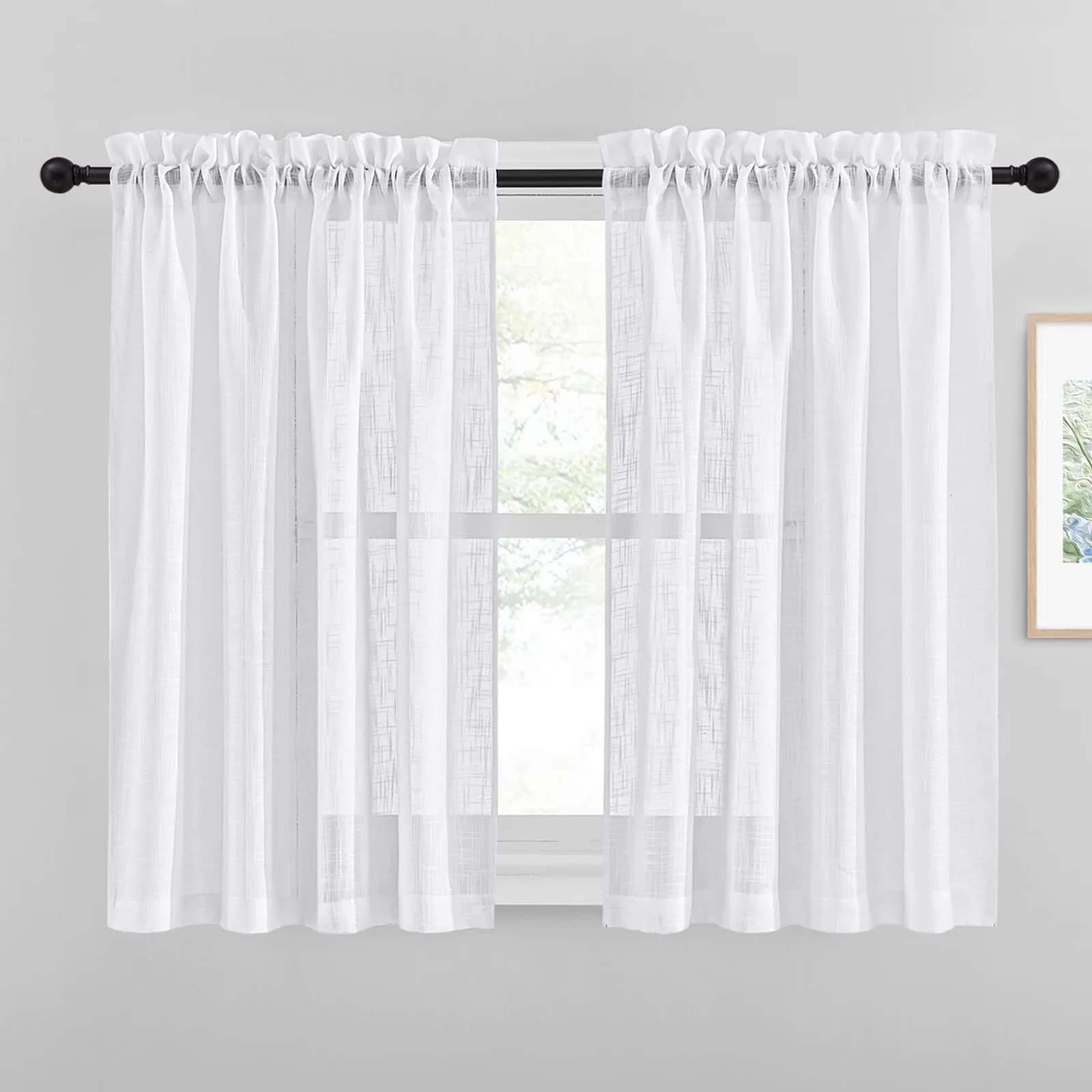 NICETOWN Faux Linen Sheer Curtains 52"W x 45"L | Privacy & Light Filtering with Elegant Design — White