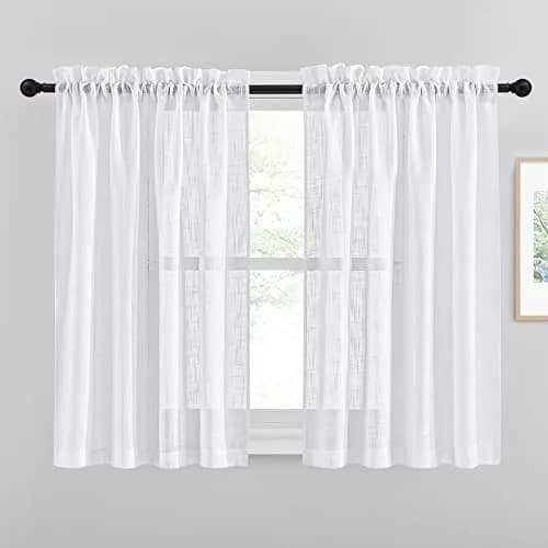 NICETOWN Faux Linen Sheer Curtains 52"W x 45"L | Privacy & Light Filtering with Elegant Design thumbnail 1