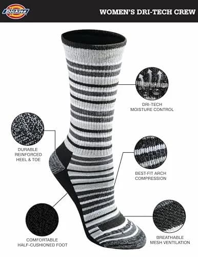 Dickies Dri-Tech Moisture Control Crew Socks | Moisture-Wicking, Reinforced Toe, Stripe (6 Pairs) thumbnail 4