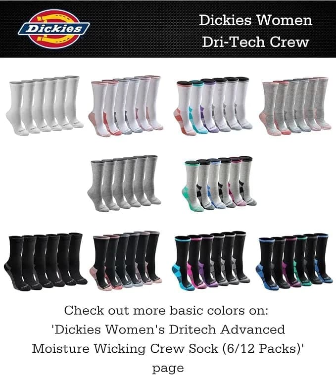 Dickies Dri-Tech Moisture Control Crew Socks | Moisture-Wicking, Reinforced Toe, Stripe (6 Pairs) thumbnail 5