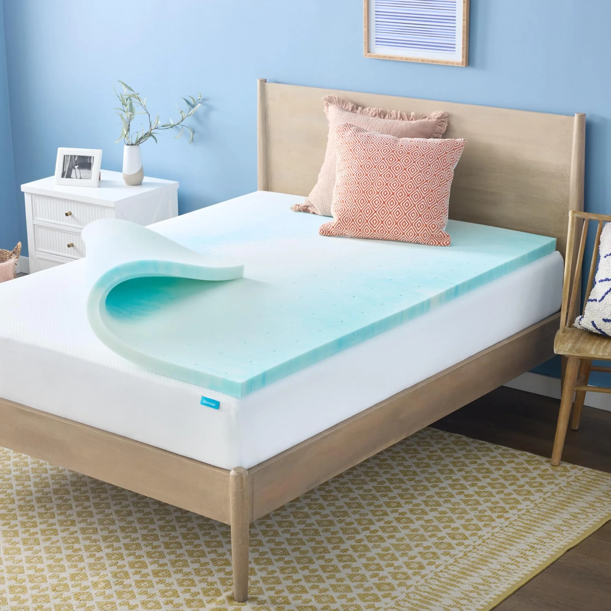 Linenspa 2 Inch Swirl Gel Memory Foam Mattress Topper | Cooling, Full Size