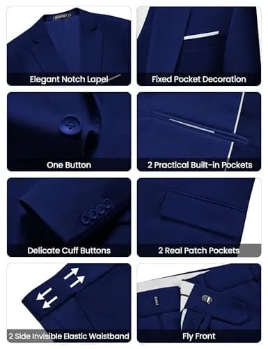 WULFUL Men’s Slim Fit Suit 3-Piece Blue | Modern Business & Wedding Attire thumbnail 5