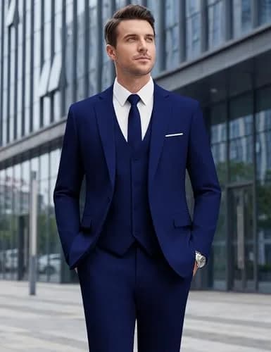 WULFUL Men’s Slim Fit Suit 3-Piece Blue | Modern Business & Wedding Attire thumbnail 7