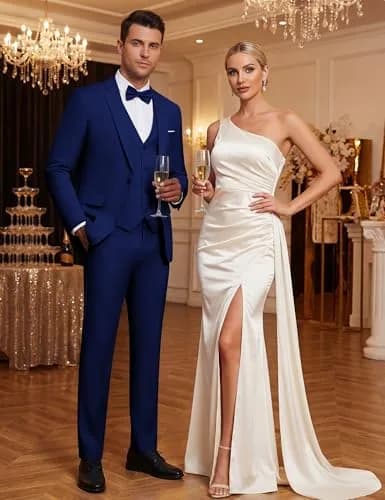 WULFUL Men’s Slim Fit Suit 3-Piece Blue | Modern Business & Wedding Attire thumbnail 3