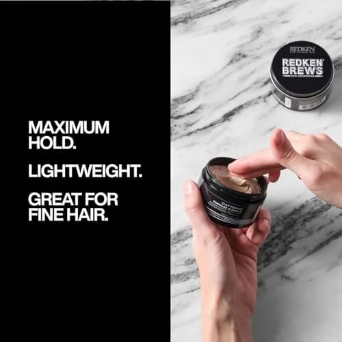 Redken Brews Clay Pomade for Men – High Hold, 3.4 fl oz | Suitable for all hair types, especially fine hair, with maximum control and gritty matte finish thumbnail 2