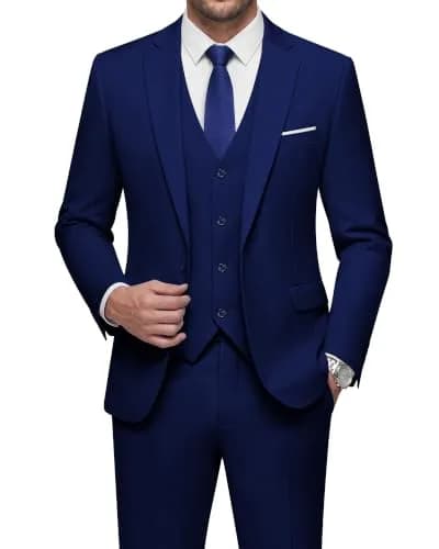 WULFUL Men’s Slim Fit Suit 3-Piece Blue | Modern Business & Wedding Attire thumbnail 1