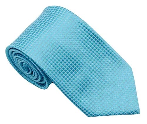 Pisces.goods Classic Plaid Checked Jacquard Woven Men's Tie Necktie (Turquoise) | 59" Length, 3.6" Wide, Silk thumbnail 1