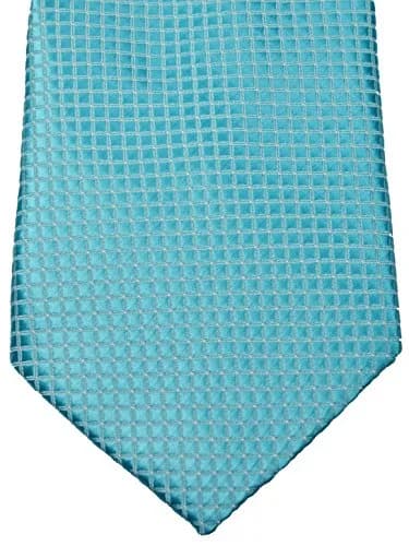 Pisces.goods Classic Plaid Checked Jacquard Woven Men's Tie Necktie (Turquoise) | 59" Length, 3.6" Wide, Silk thumbnail 4