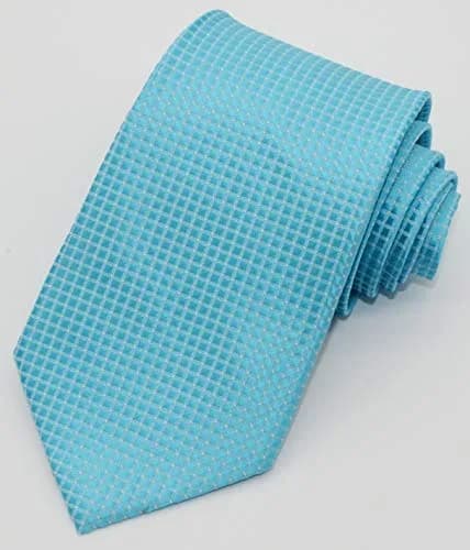 Pisces.goods Classic Plaid Checked Jacquard Woven Men's Tie Necktie (Turquoise) | 59" Length, 3.6" Wide, Silk thumbnail 5
