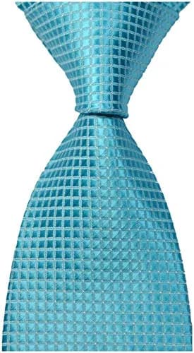 Pisces.goods Classic Plaid Checked Jacquard Woven Men's Tie Necktie (Turquoise) | 59" Length, 3.6" Wide, Silk thumbnail 2