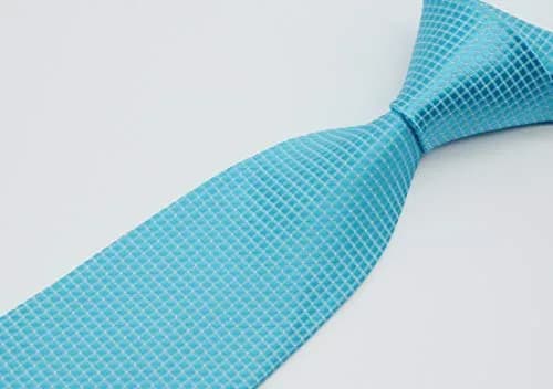 Pisces.goods Classic Plaid Checked Jacquard Woven Men's Tie Necktie (Turquoise) | 59" Length, 3.6" Wide, Silk thumbnail 3