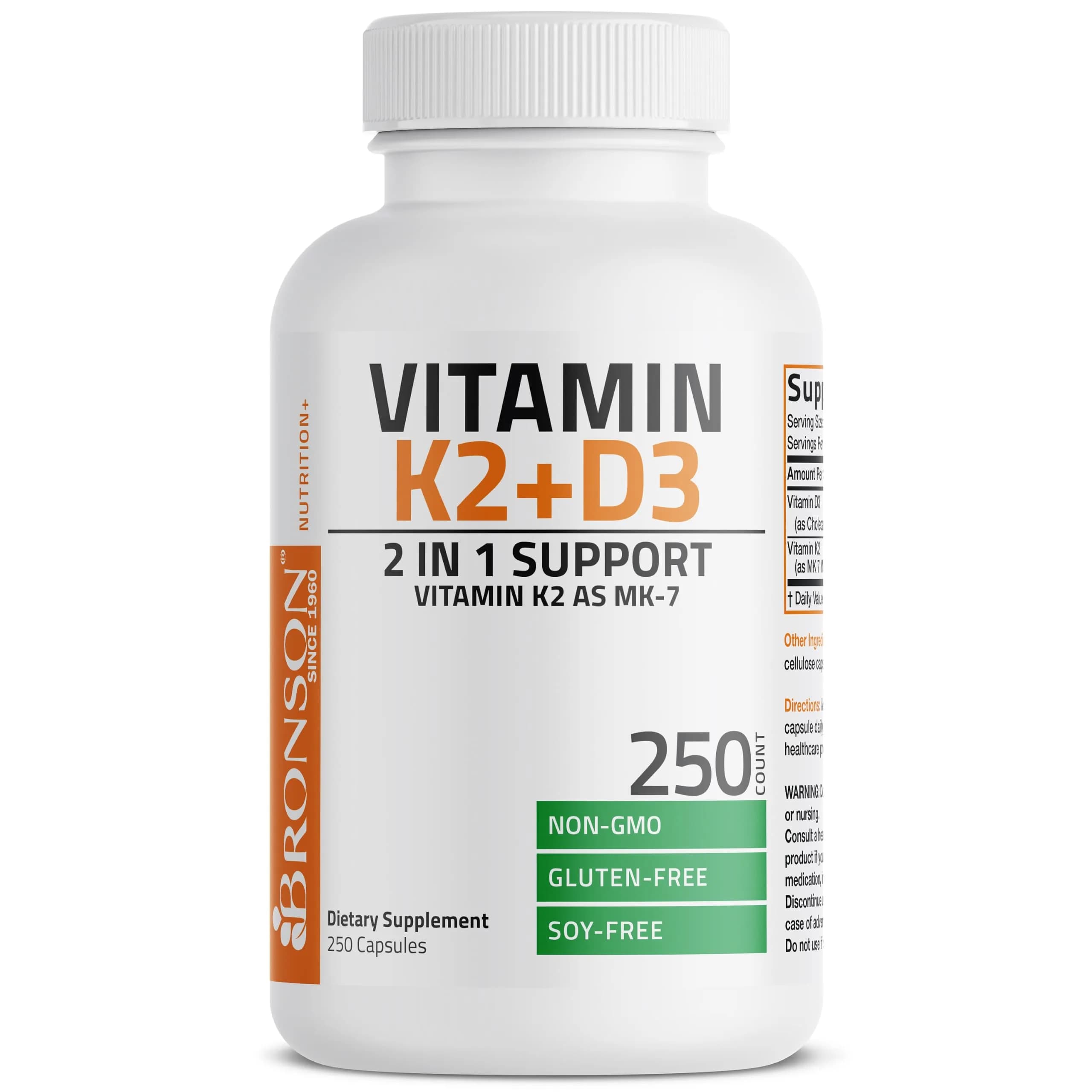 Bronson Vitamin K2 D3 Complex 250 Capsules | Bone, Heart & Immune Support with MK-7 - view 5