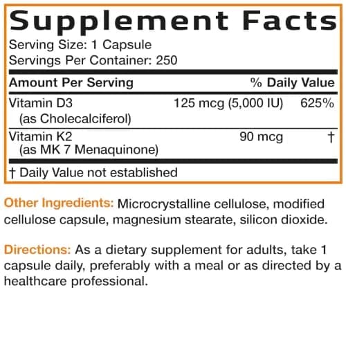 Bronson Vitamin K2 D3 Complex 250 Capsules | Bone, Heart & Immune Support with MK-7 thumbnail 8