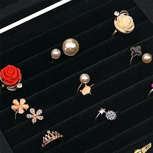 LANTWOO Velvet Glass Jewelry Display Storage Box Ring Earrings Jewelry Box Ring Holder Case, 2 clasps | Elegant jewelry organizer for women thumbnail 4