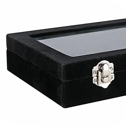 LANTWOO Velvet Glass Jewelry Display Storage Box Ring Earrings Jewelry Box Ring Holder Case, 2 clasps | Elegant jewelry organizer for women thumbnail 6