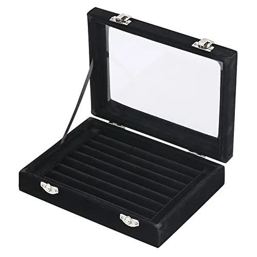 LANTWOO Velvet Glass Jewelry Display Storage Box Ring Earrings Jewelry Box Ring Holder Case, 2 clasps | Elegant jewelry organizer for women thumbnail 2
