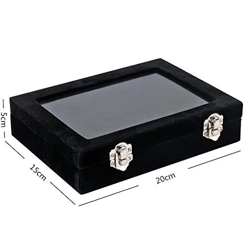 LANTWOO Velvet Glass Jewelry Display Storage Box Ring Earrings Jewelry Box Ring Holder Case, 2 clasps | Elegant jewelry organizer for women thumbnail 3