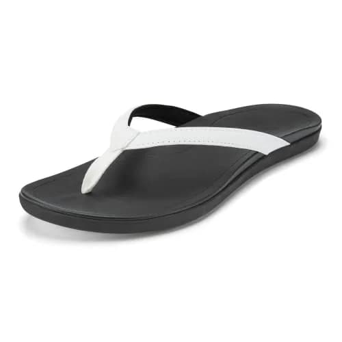 OluKai Ho'opio Women's Beach Sandals Water Resistant & All-Day Comfort | Minimalist Flip-Flops in White/Onyx thumbnail 1