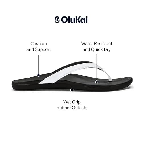 OluKai Ho'opio Women's Beach Sandals Water Resistant & All-Day Comfort | Minimalist Flip-Flops in White/Onyx thumbnail 5