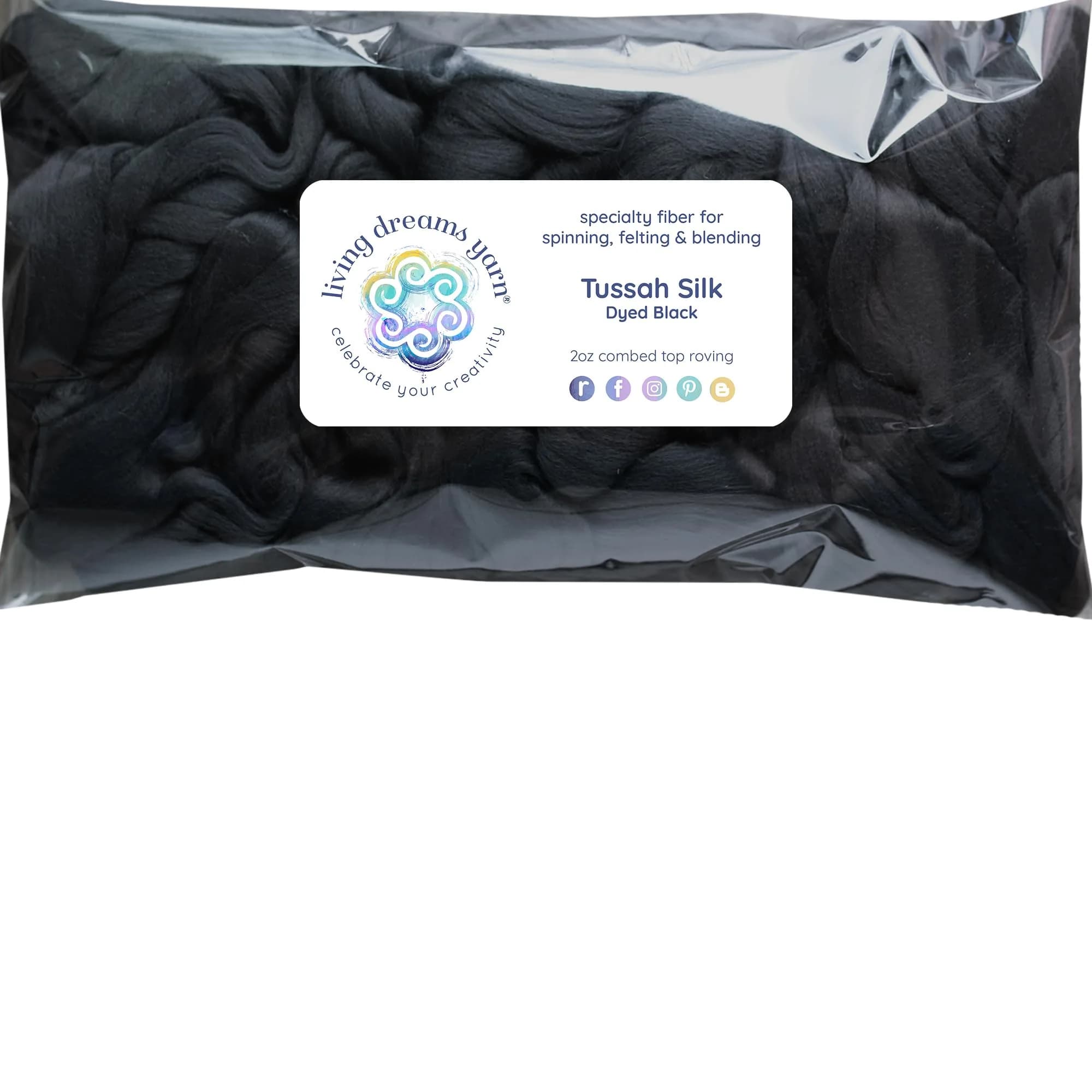 Living Dreams Yarn Glossy Black Tussah Silk Fiber for Spinning, Blending, Felting | Premium Grade, 50g - main product image