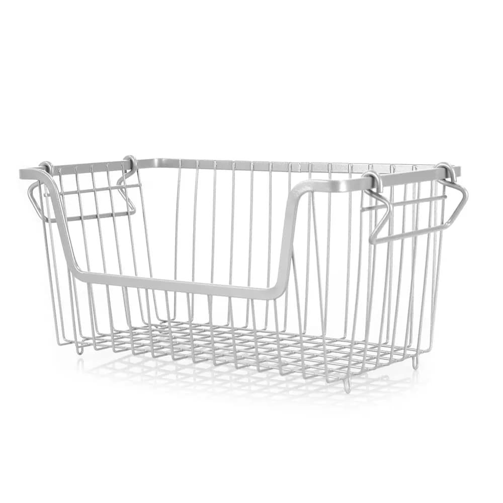 Home Basics Steel Wire Storage Organizer Basket Bin with Handles | Stackable, Durable, Open Front Design — 12.00" L x 7.00" W x 6.00" H
