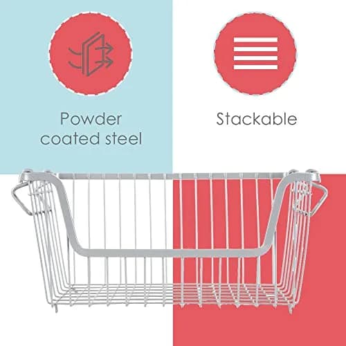 Home Basics Steel Wire Storage Organizer Basket Bin with Handles | Stackable, Durable, Open Front Design thumbnail 4