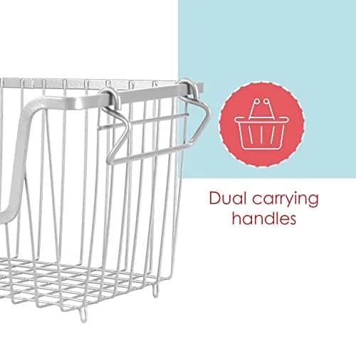 Home Basics Steel Wire Storage Organizer Basket Bin with Handles | Stackable, Durable, Open Front Design thumbnail 5
