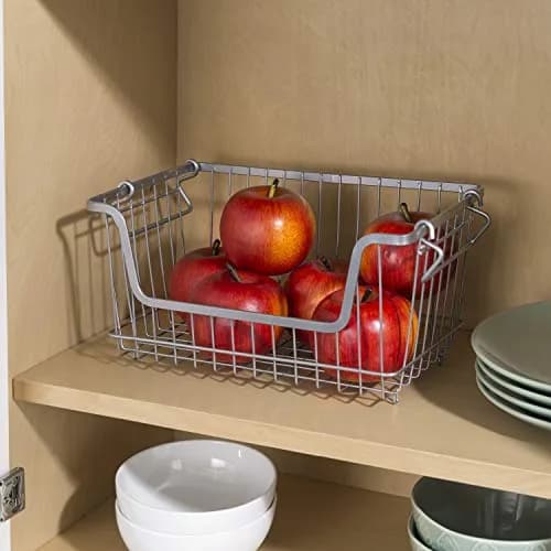 Home Basics Steel Wire Storage Organizer Basket Bin with Handles | Stackable, Durable, Open Front Design thumbnail 6