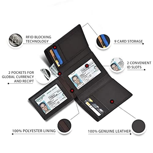 Oak Leathers Trifold Wallet RFID Blocking Slim with ID Window, Dark Brown | Classic Leather Design thumbnail 2