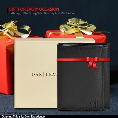 Oak Leathers RFID Blocking Trifold Wallet for Men | Genuine Leather, Slim Design, 9 Card Slots, Gift Box thumbnail 6