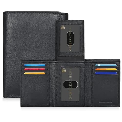 Oak Leathers RFID Blocking Trifold Wallet for Men | Genuine Leather, Slim Design, 9 Card Slots, Gift Box thumbnail 1